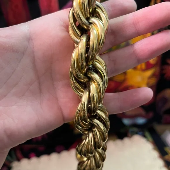 VTG Retro Boho Chunky Gold Tone Metal Rope Chain Costume Jewelry Necklace - Picture 5 of 5